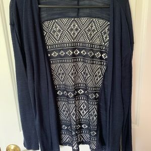 navy lace back cardigan